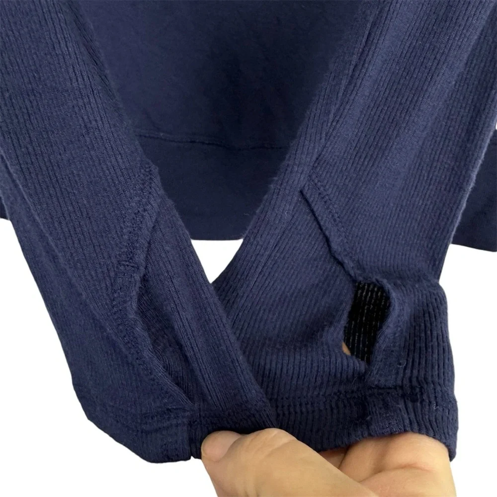 Athleta Studio Barre Sweatshirt Medium Long Sleeve Top Blue Off The Shoulder - Picture 3 of 8